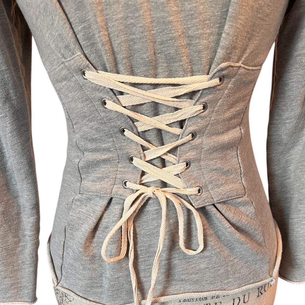 Guest Editor tie up lace corset back long sleeve - round neck blouse size XS - Picture 2 of 6